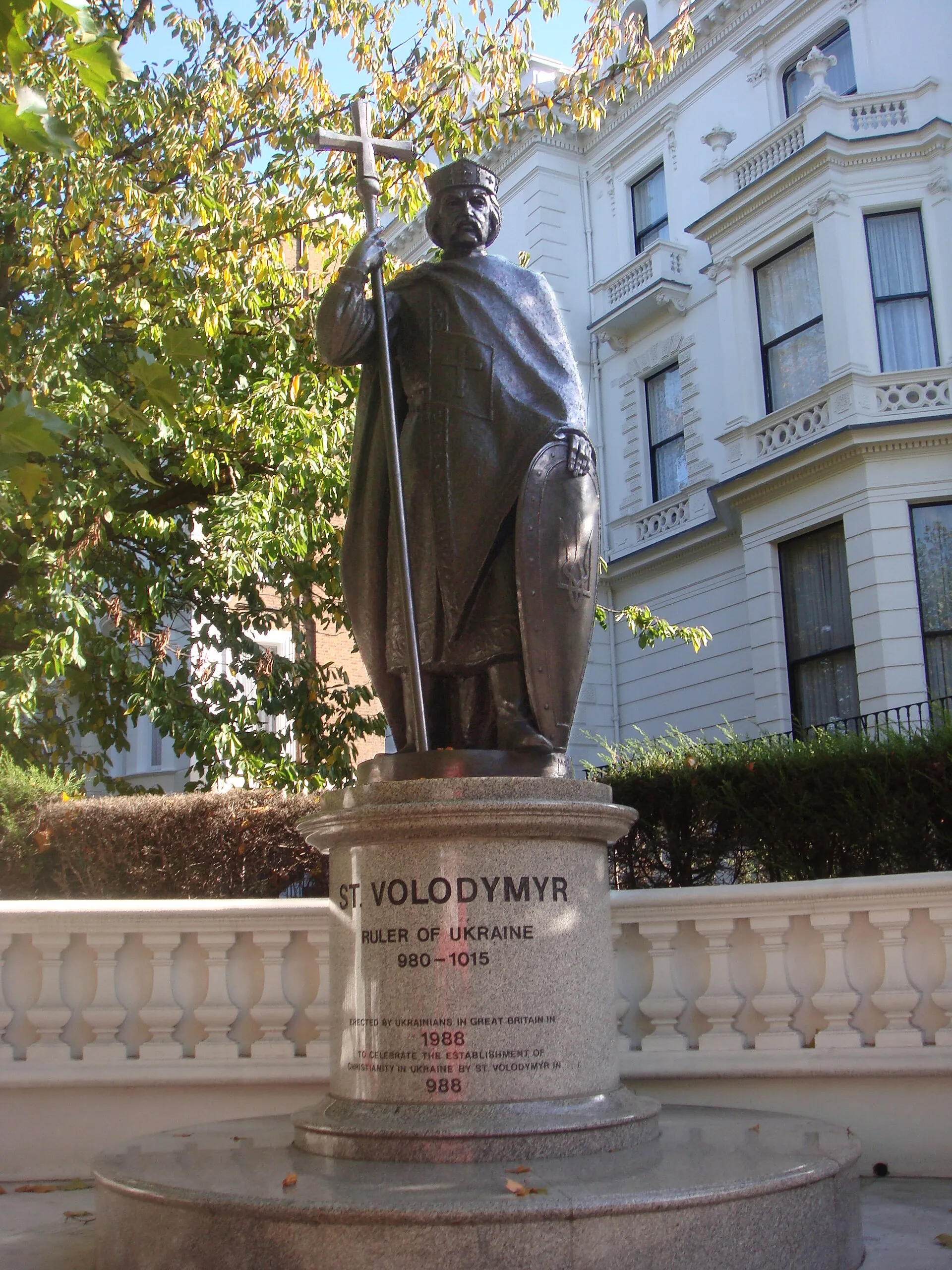 Statuette of ruler of Ukraine, Saint Volodymyr (980-1015) in Holland Park, London
