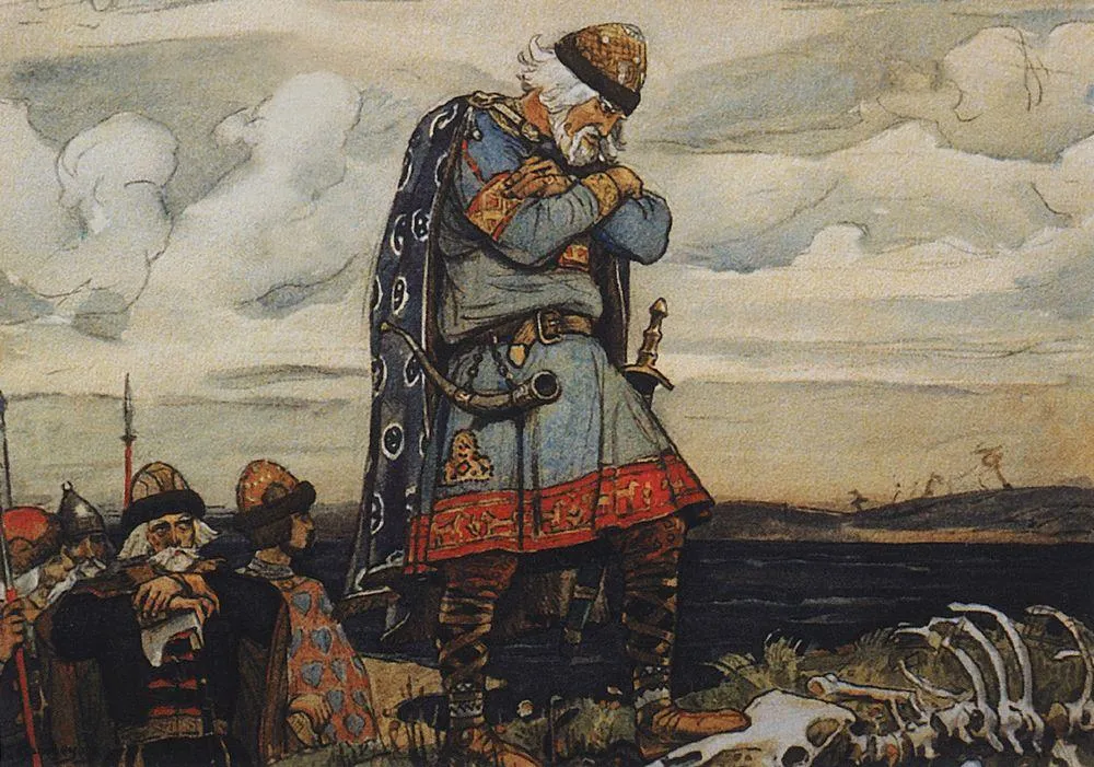 Oleg at his horse's remains. Illustration to "Lay of the wise Oleg" by A.S. Pushkin, State Literature Museum, Moscow