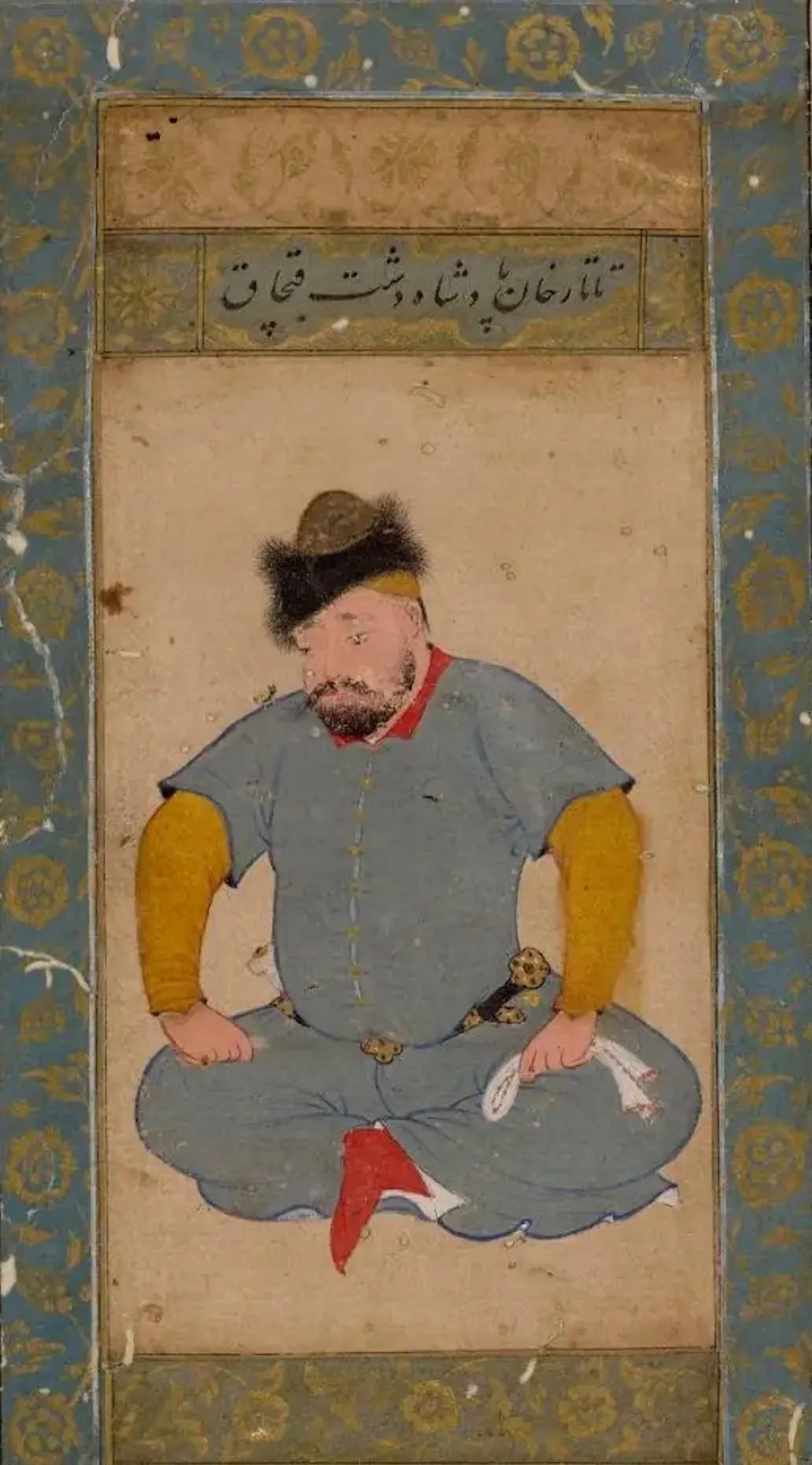 "Padishah (Emperor) of Dast-i Qipchaq". Tabriz or Qavin, circa 1550. British Museum, 1948-10-9-056.
Inscription: "Tatar khan. Padishah (Emperor) of Dast-i Qipchaq". Tabriz or Qavin, circa 1550. British Museum, 1948-10-9-056. Possible portrait of Kazakh khan.