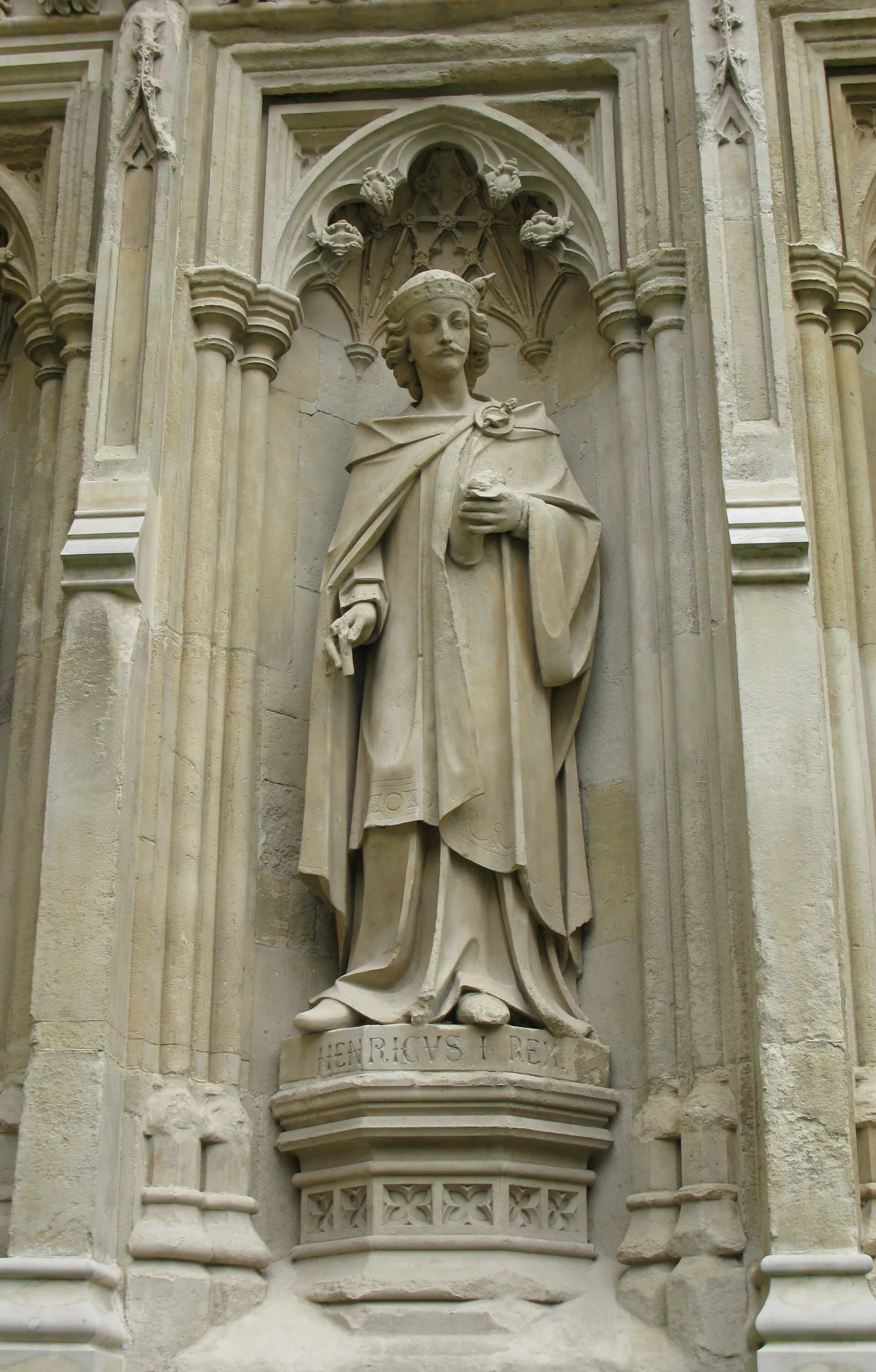 Sculpture of Henry I of England on Canterbury Cathedral in Canterbury, England.