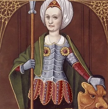 Tomyris, reine légendaire des Massagètes célèbre pour avoir décapité Cyrus le Grand. Miniature extraite de la collection De mulieribus claris de Boccace.