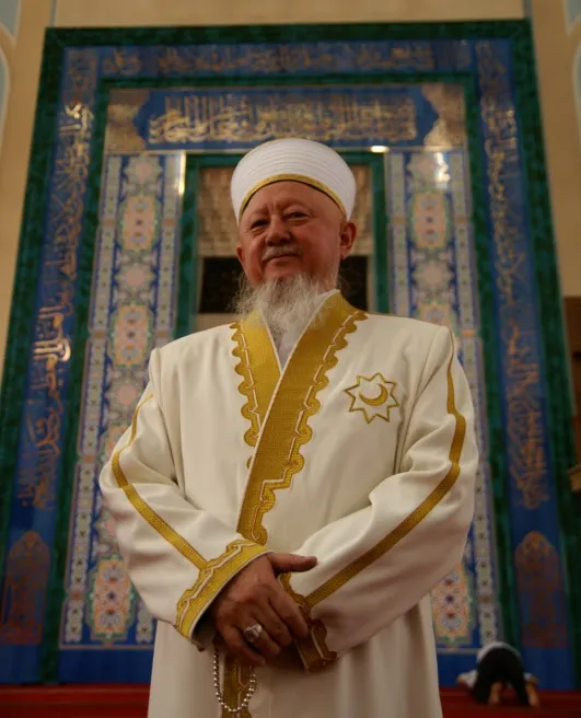 Sheikh Absattar Derbisali, the Grand Mufti of Kazakhstan, standing in Astana's Grand Mosque. Built with Qatari money, the mosque shows how religion is back in vogue in Kazakhstan post independence. Sheikh Derbisali told me how Kazakhs remain extremely wary of Saudi funding and Wahabism which, he said, did not fit in with Kazakhstan's traditionally tolerant, liberal brand of Islam.