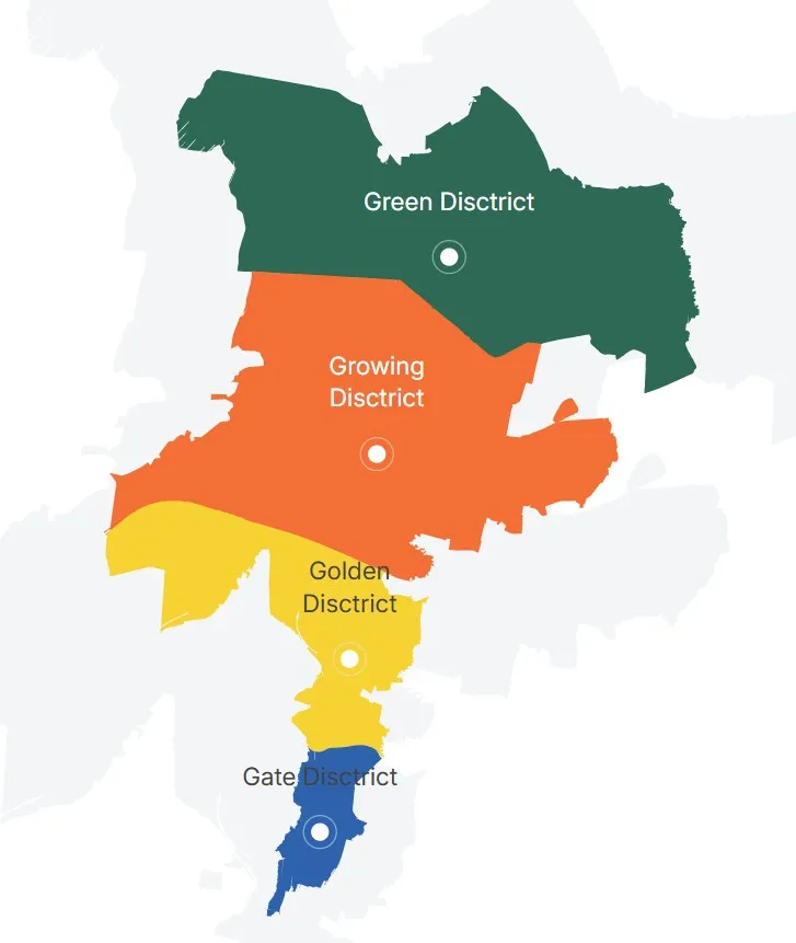 Четыре дистрикта Алатау: Green District, Growing District, Golden District, Gate District