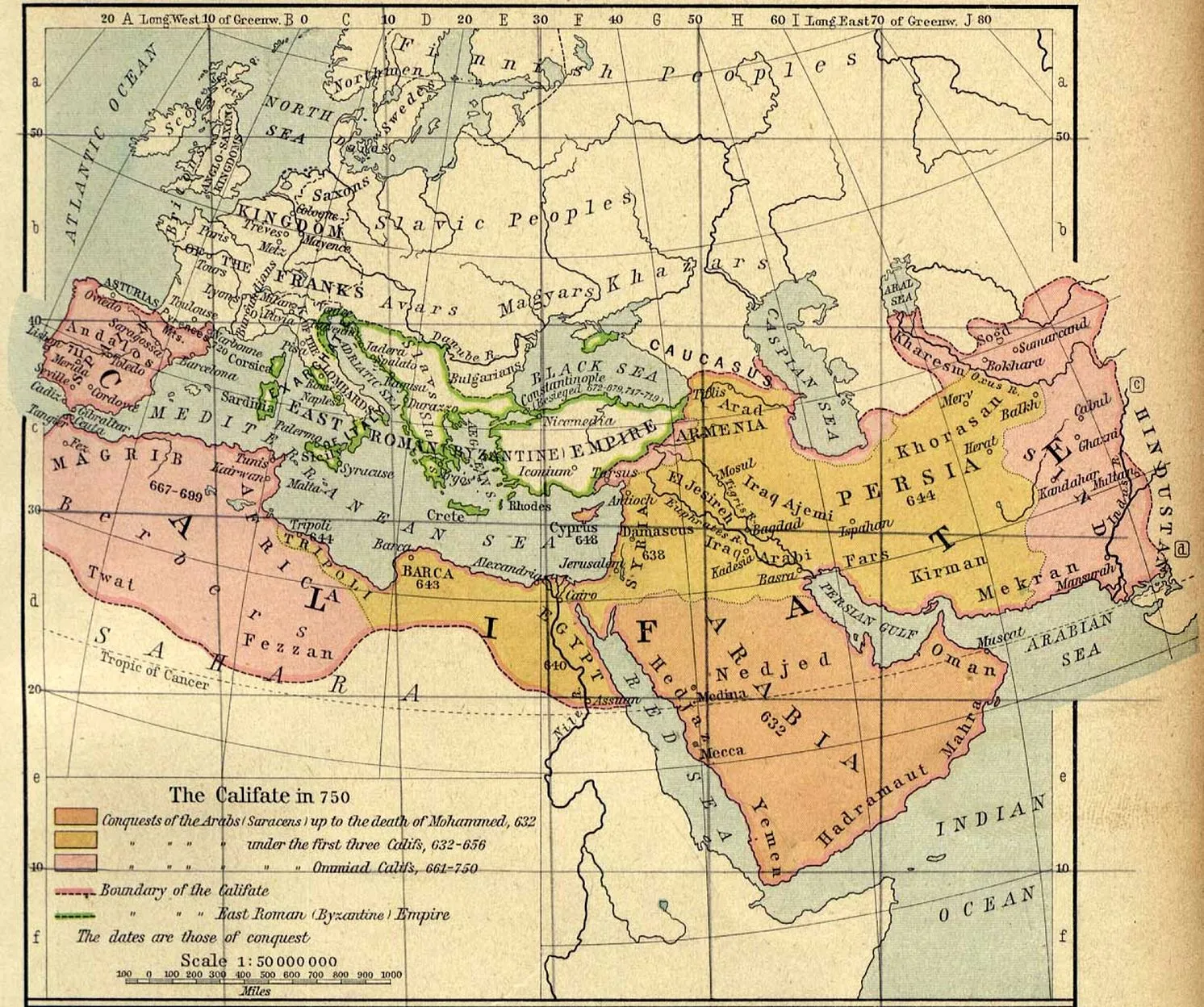 Map of the Umayyad Caliphate — in 750 CE.
