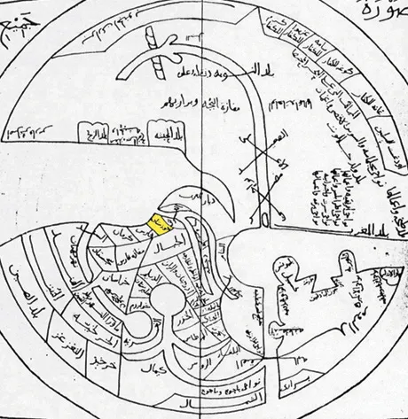 Ibn Hawqal Map of the World, with Khuzestan highlighted. 10th century. From Iran's National Museum Library.
