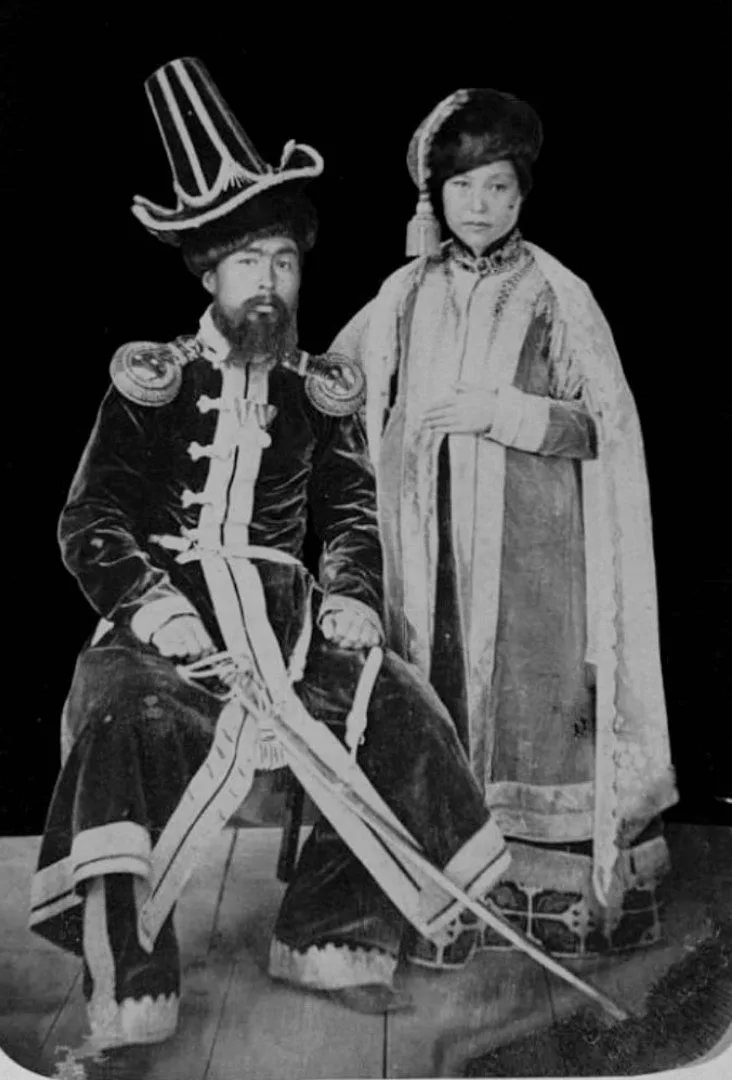 Portrait of a Kazakh family. Kazakhstan, Semirechenskaya province. (Semirechensk region, Lepsinsky district). 1898 year