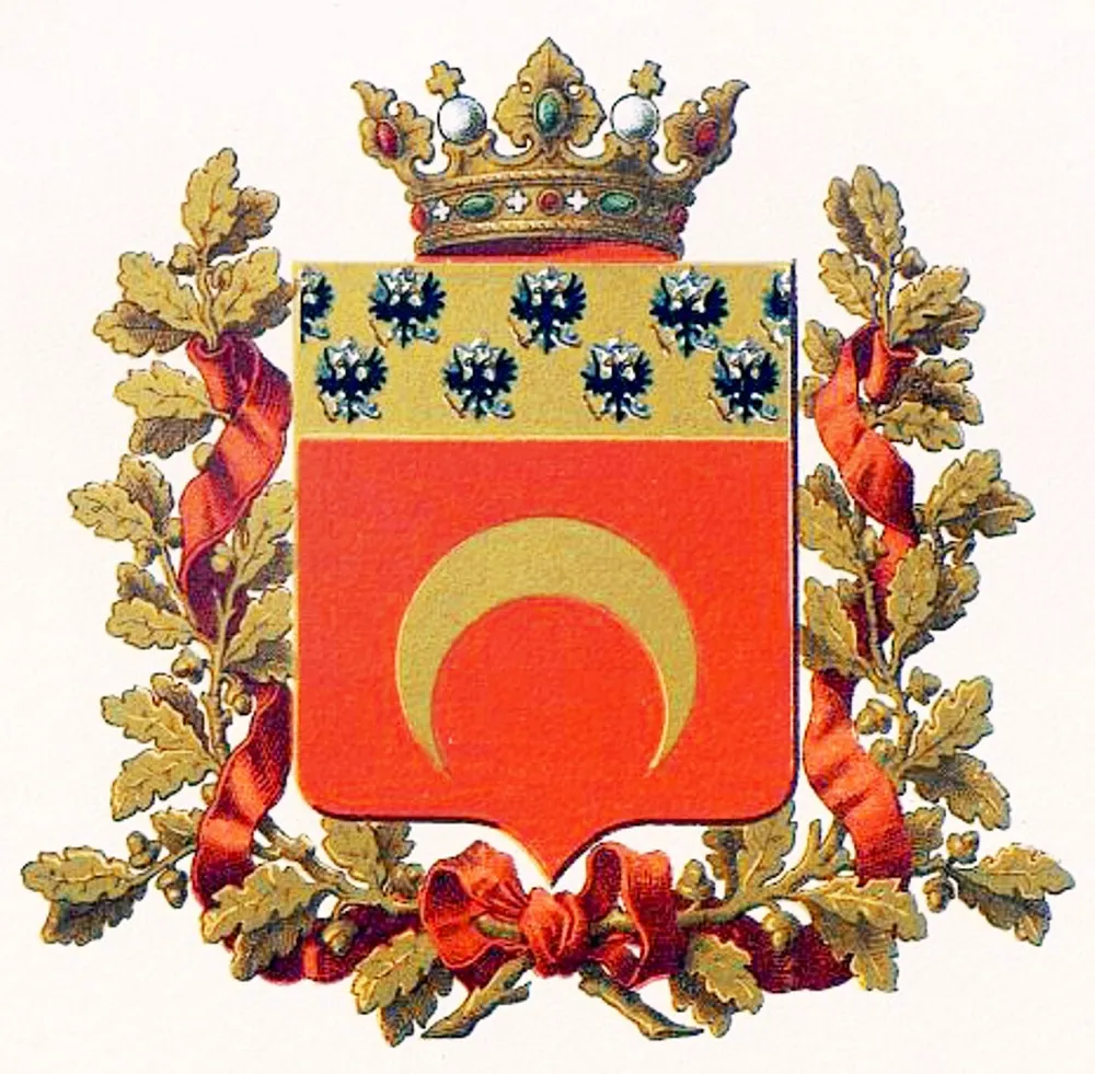 Official Russian Empire coat of arms Semirechensk Oblast.
Полугласный герб Российской Империи Семиреченской области в Гербовнике Бенке. Утверждён Императором Всероссийским Александром Вторым в 1878 году.