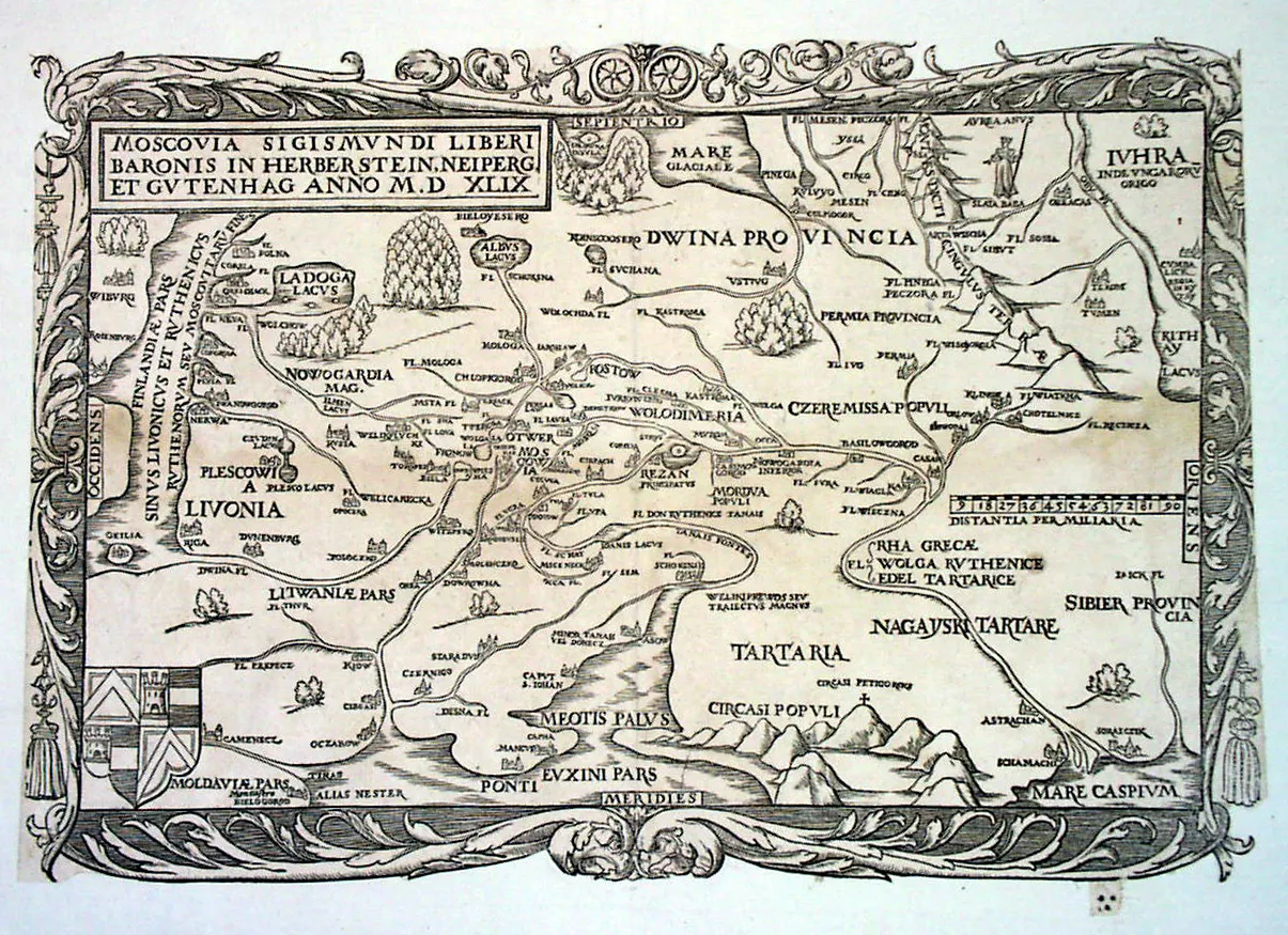A map of Moscovia published by Sigismund von Herberstein in 1549