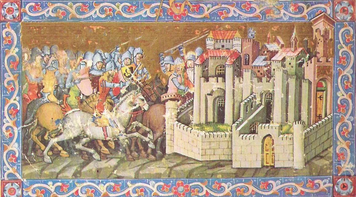 Miniature of the Huns laying siege to a Aquileia