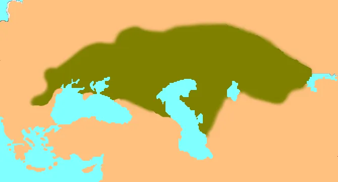 Map showing the boundary of the Pre-mongol Turkic Kipchaks peoples in Eurasian steppes.