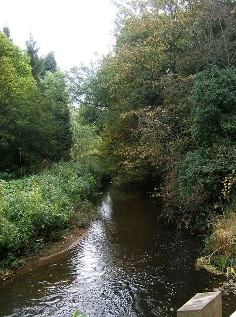 Smestow Brook (or River Smestow). Viewed from the bridge taking Greensforge Lane across the brook. 1624127.