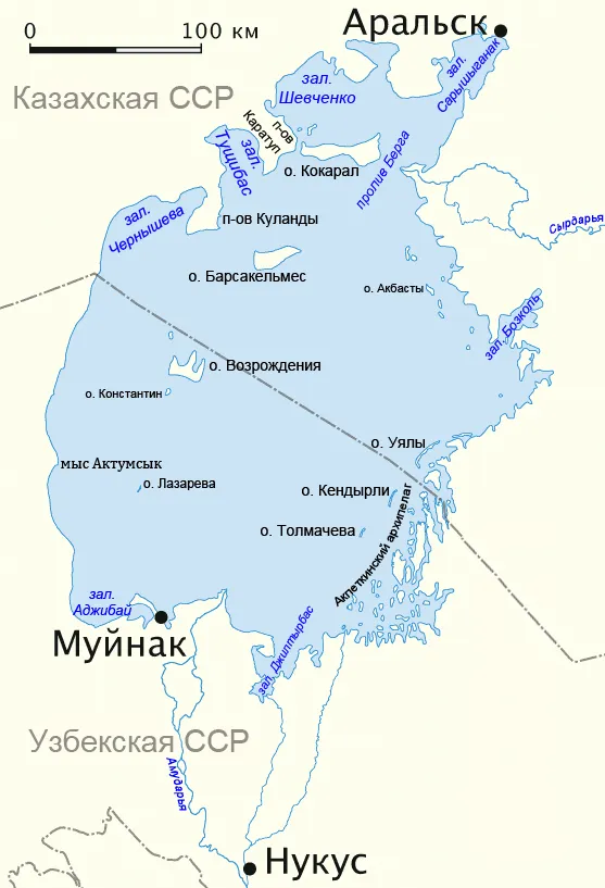 Map of Aral Sea in 1960, Russian language