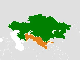 Map of the world indicating Kazakhstan and Uzbekistan