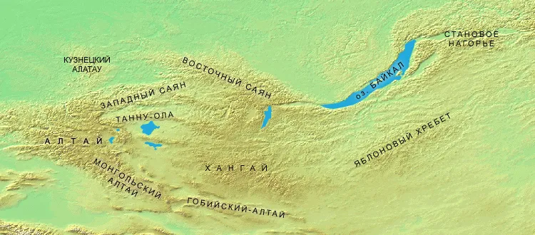 Физическая карта (Алтай, Саяны, Байкал, Монгольский Алтай)