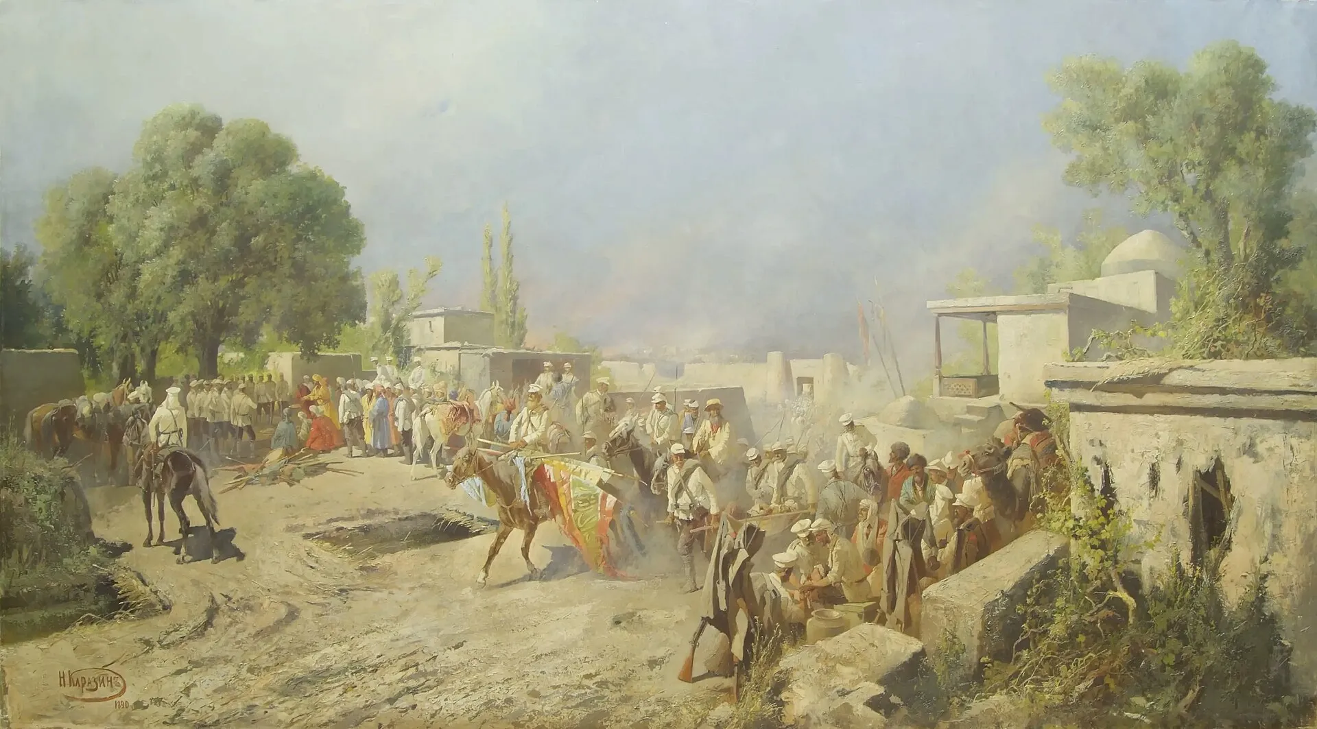 The capture of Tashkent by General Chernyaev on June 16, 1865. Canvas, oil; 179 × 332 cm Artillery Museum in St. Petersburg, inv. No. 25/16.