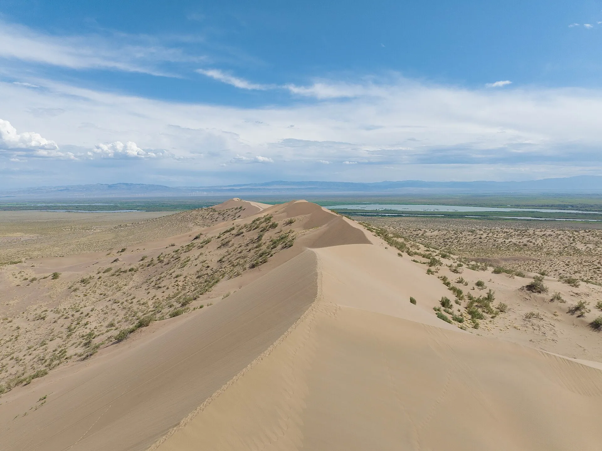 Singing sand dune photographed from above. Kerbulak District, Jetisu Region, Kazakhstan.